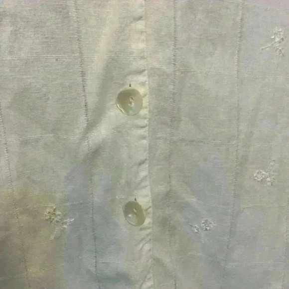 Victoria Jones white linen button down sz 2x lightweight casual floral *flaw - Picture 4 of 11